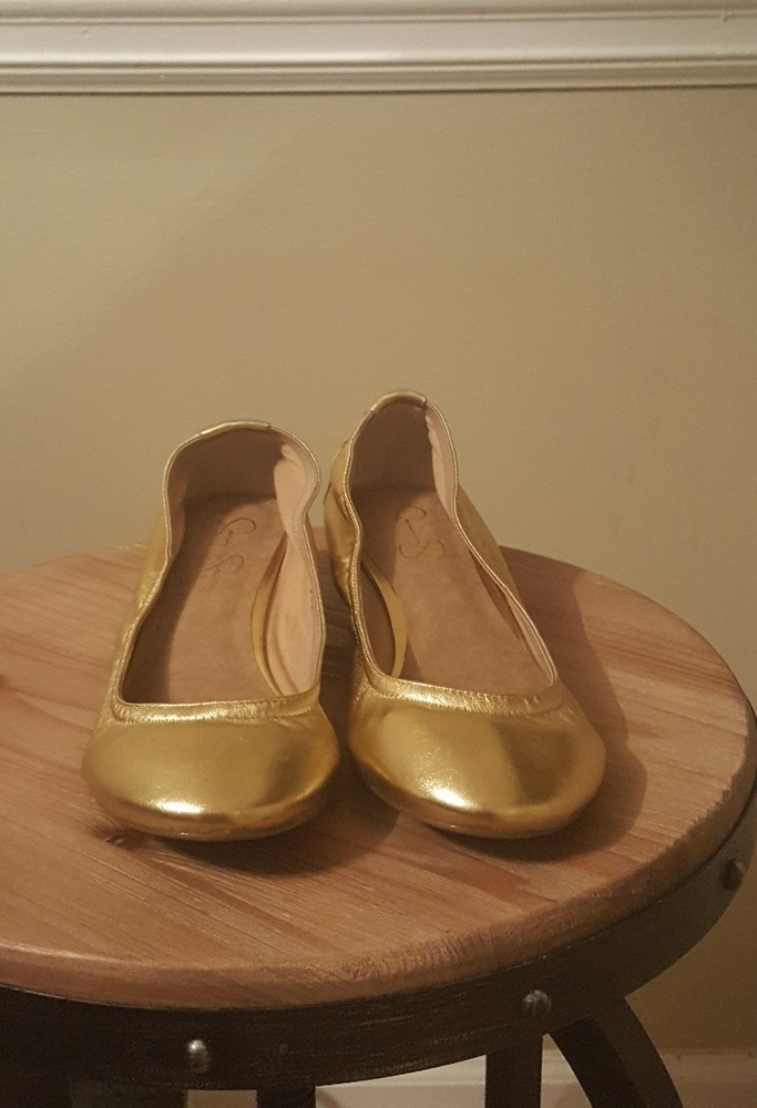 New Gold Jessica Simpson Wedge Ballerina Shoes